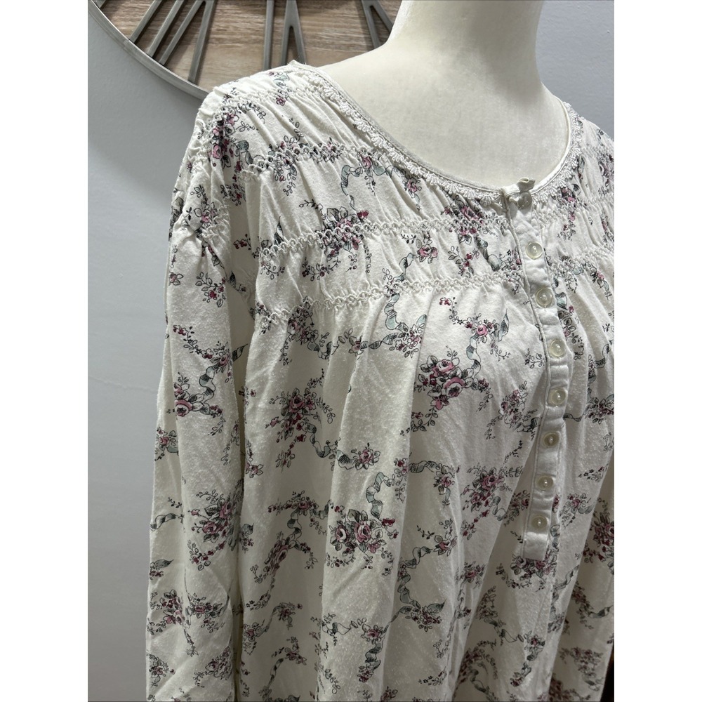 ARIA Night Gown Beige Floral Long Sleeve Soft Cozy Size XL Vintage - Picture 2 of 11